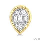 1/5 ctw Petite Bezel Set Pear Shape Fusion Baguette and Round Cut Diamond Fashion Stud Earring in 10K Yellow Gold
